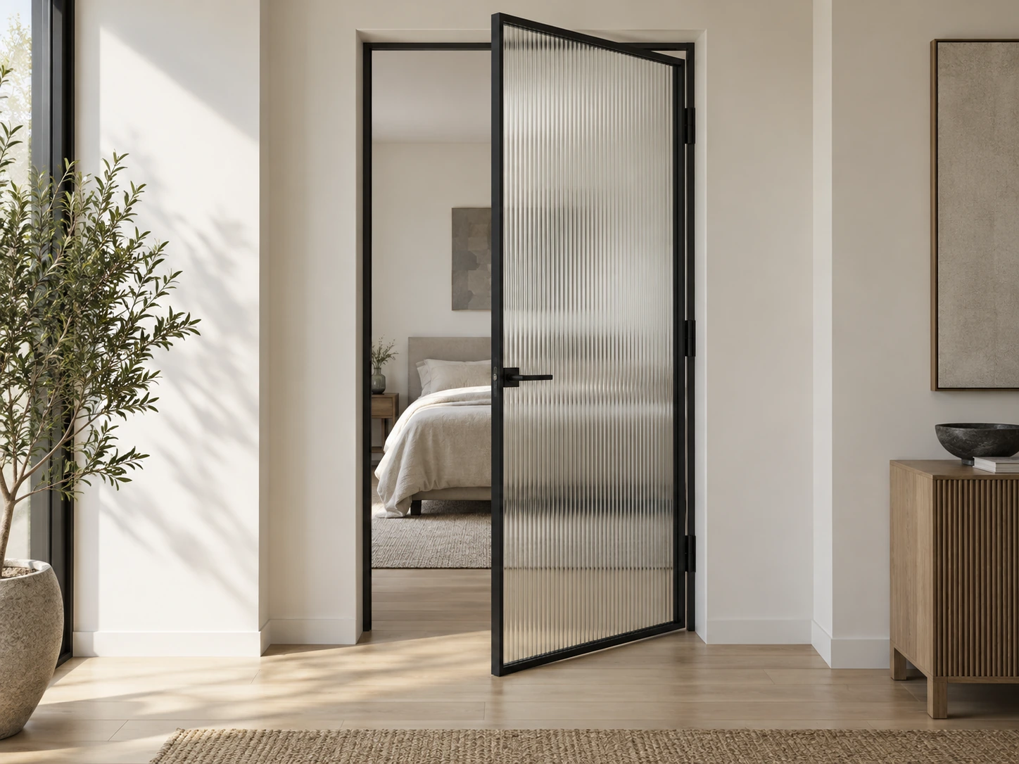 Fluted glass used to soften the view into a room